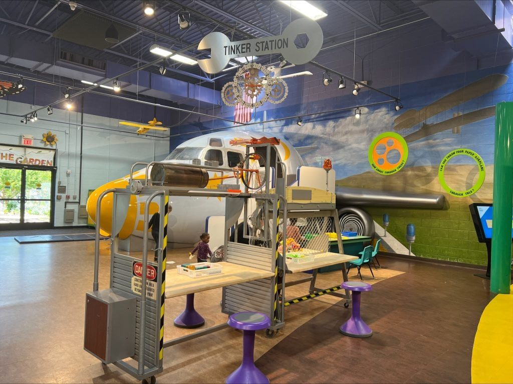 Hands-on workshop exhibit area in a children's museum